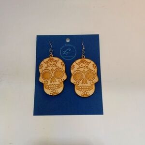 NWOT Wooden Skull Earrings